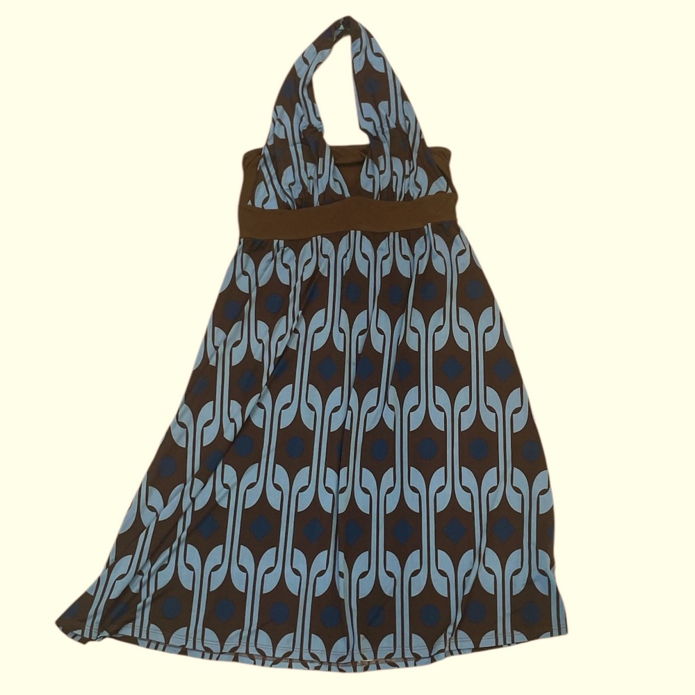 Final Touch Blue & Brown Halter Dress Geometric Print Size Medium
